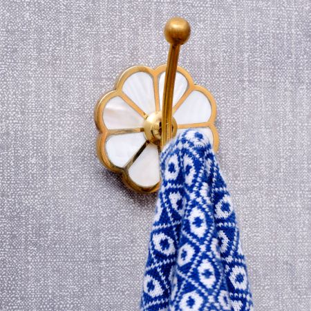 Double End Mother of Pearl Gold Brass Coat Hook